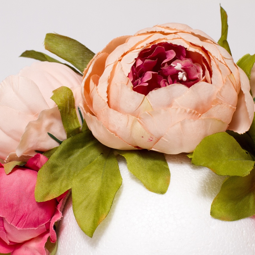 Handmade Pink Flower Rhinestone Gold Crown - Picture 7 of 13